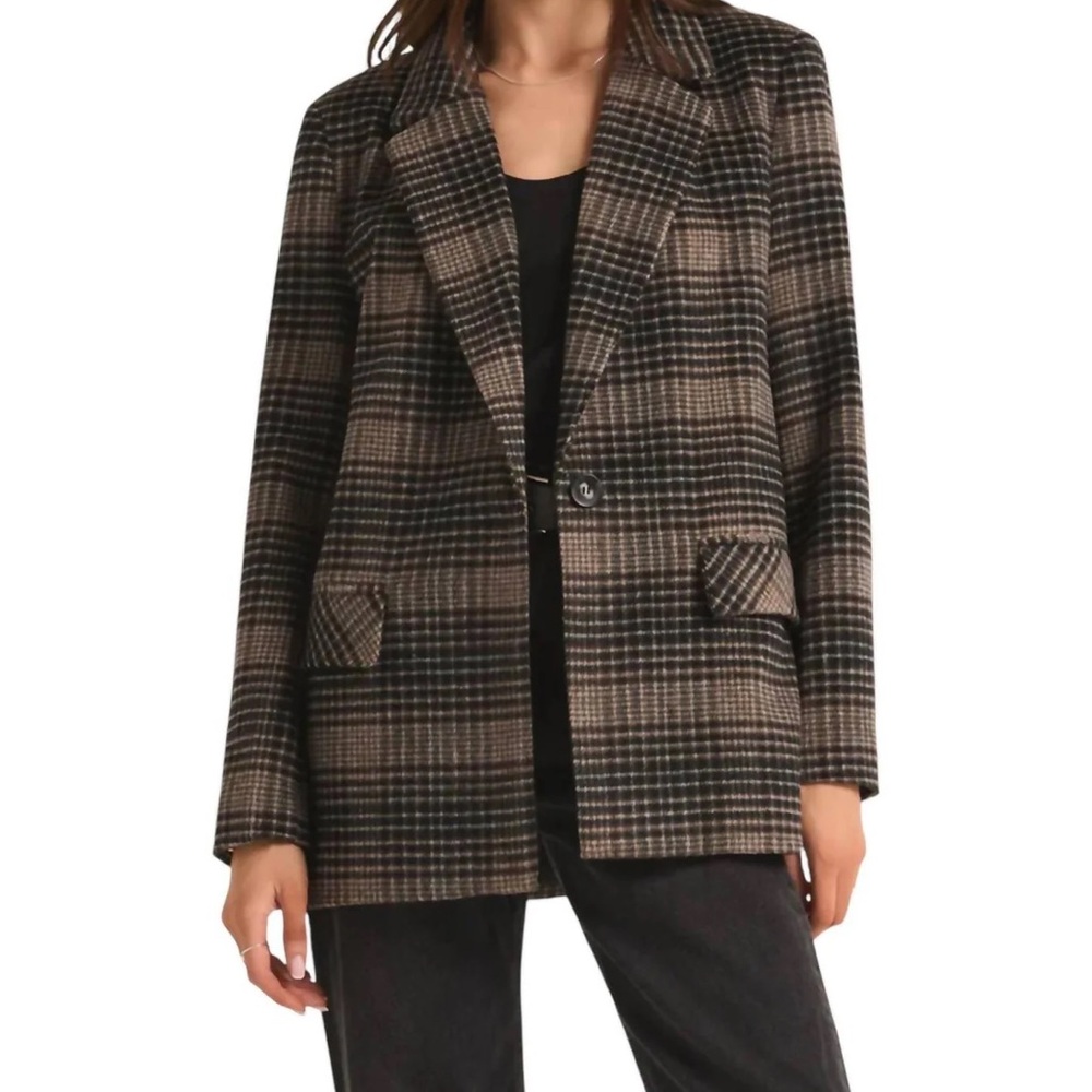 Z Supply Latte Kingston relaxed Plaid Blazer